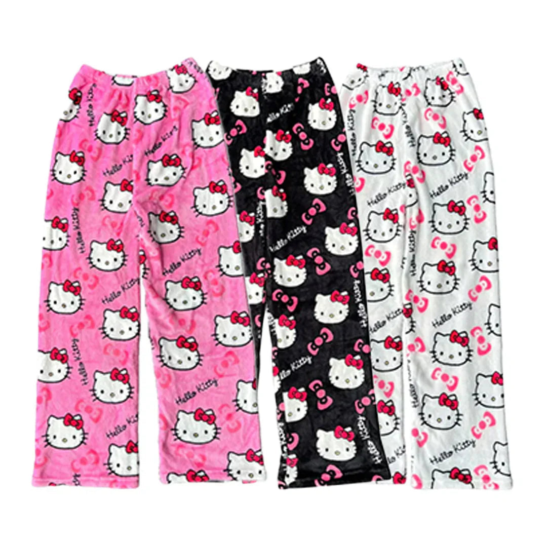 Katzenmuster Hose Fleece Weich Flauschig Damen