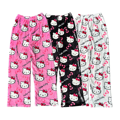 Katzenmuster Hose Fleece Weich Flauschig Damen