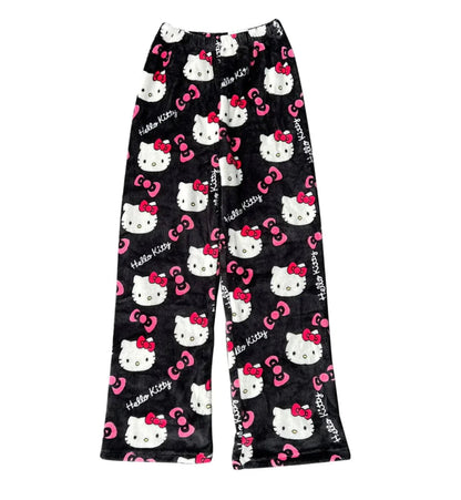 Katzenmuster Hose Fleece Weich Flauschig Damen