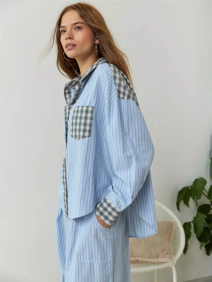 Damen Zweiteiliges Set Kariert Frühjahr Modern