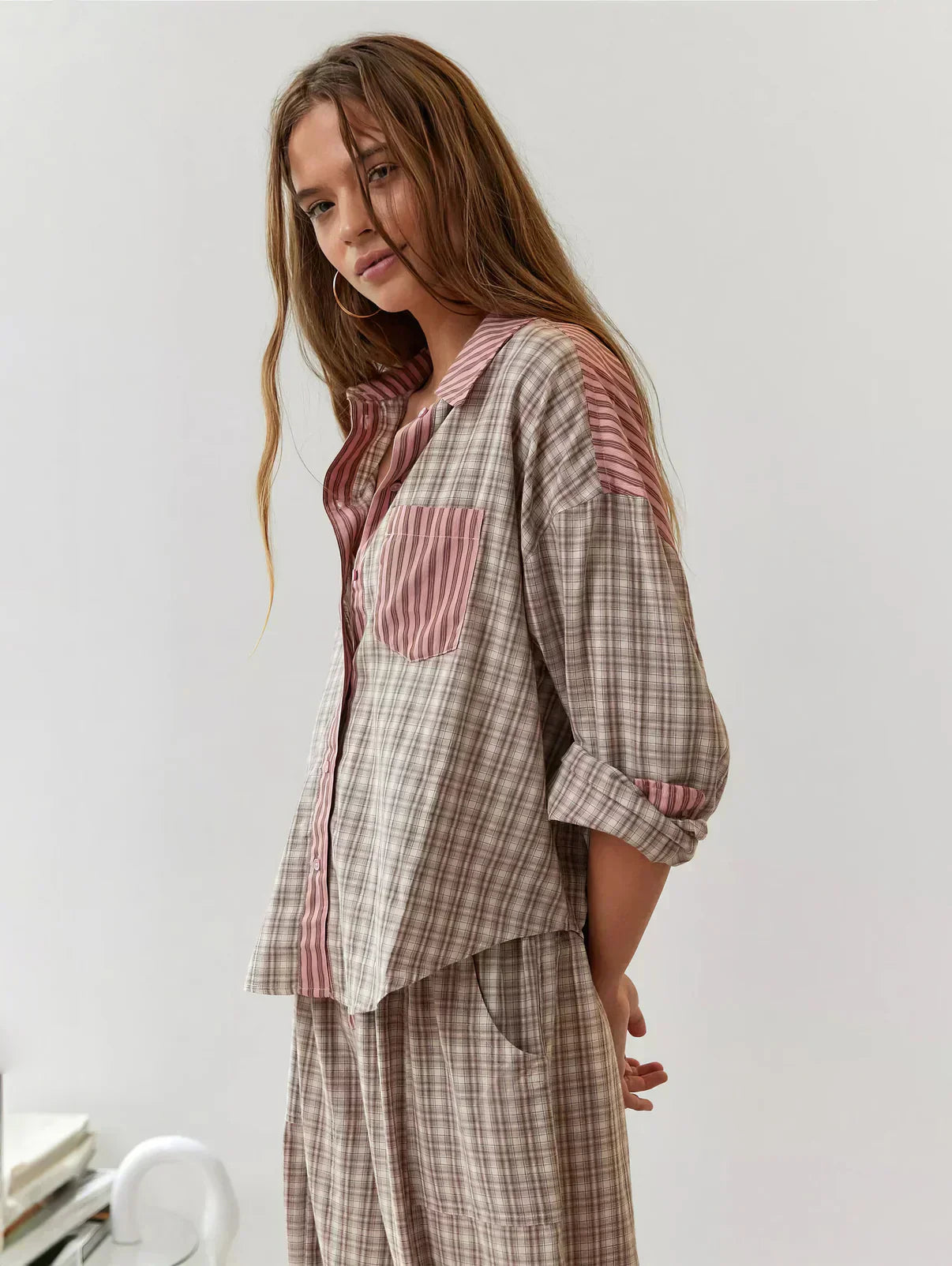 Damen Zweiteiliges Set Kariert Frühjahr Modern
