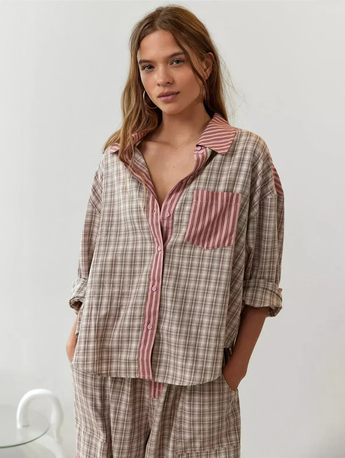 Karo Schlafanzug Set mit Hemd und weite Hose Bequem - BerlinGlamour