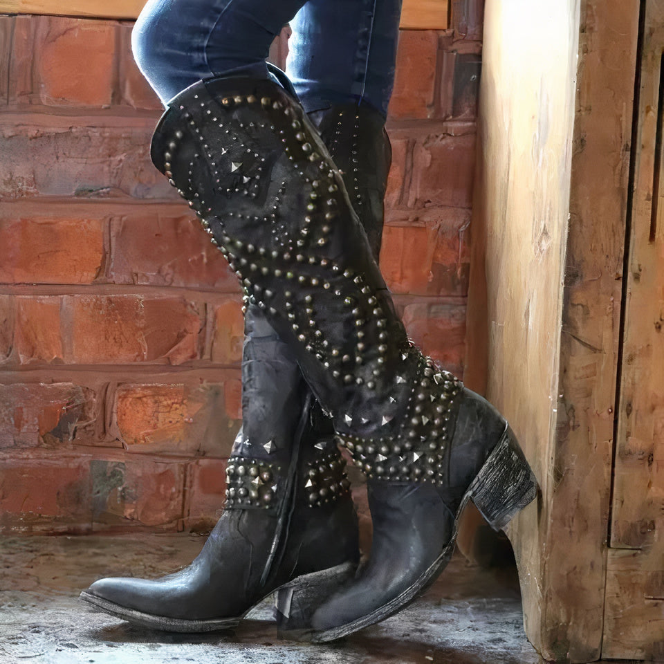 Damen Stiefeletten Nieten High Heels Schuhe