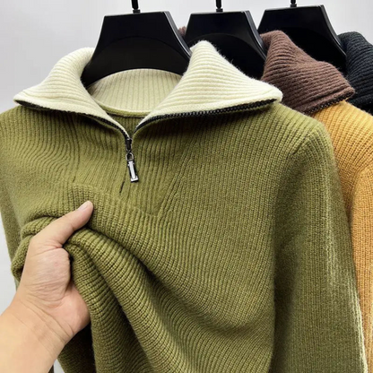 Lockere Strickjacke Rippenstrick Wolle Hochkragen Reißverschluss