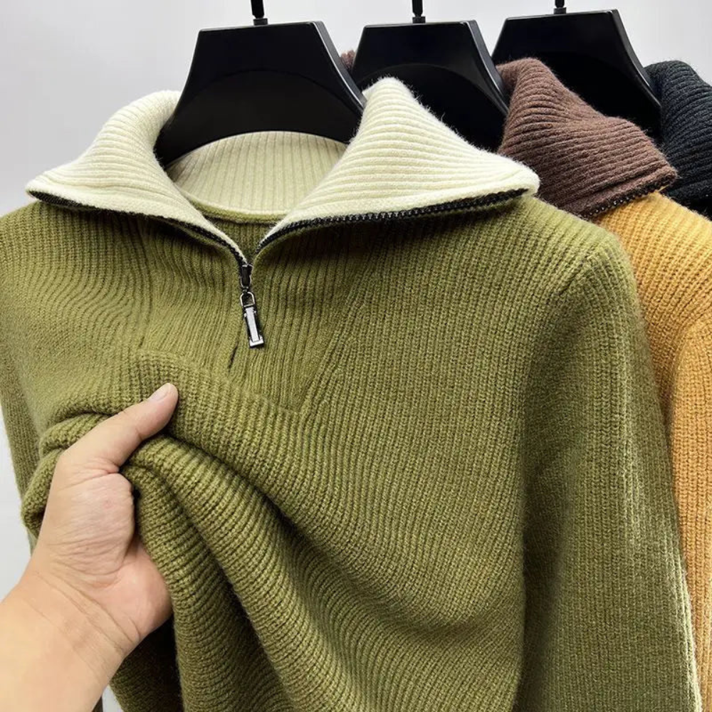 Herren Pullover Stehkragen Reißverschluss Sportlich Modern