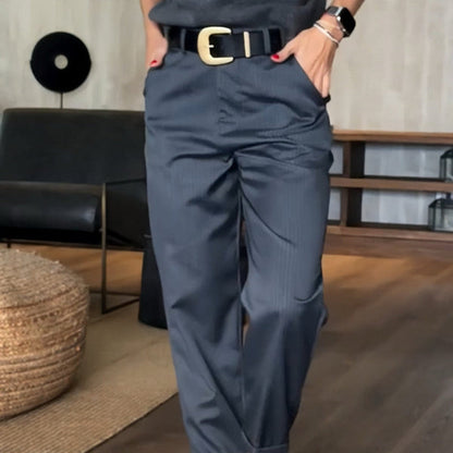 Damen Business Anzughose Streifen Elegant Schwarz