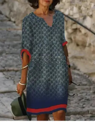 Damen Langarm Shift Kleid Abstrakt Modern