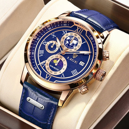 Leder Herrenuhr Chronograph Automatik Edelstahl