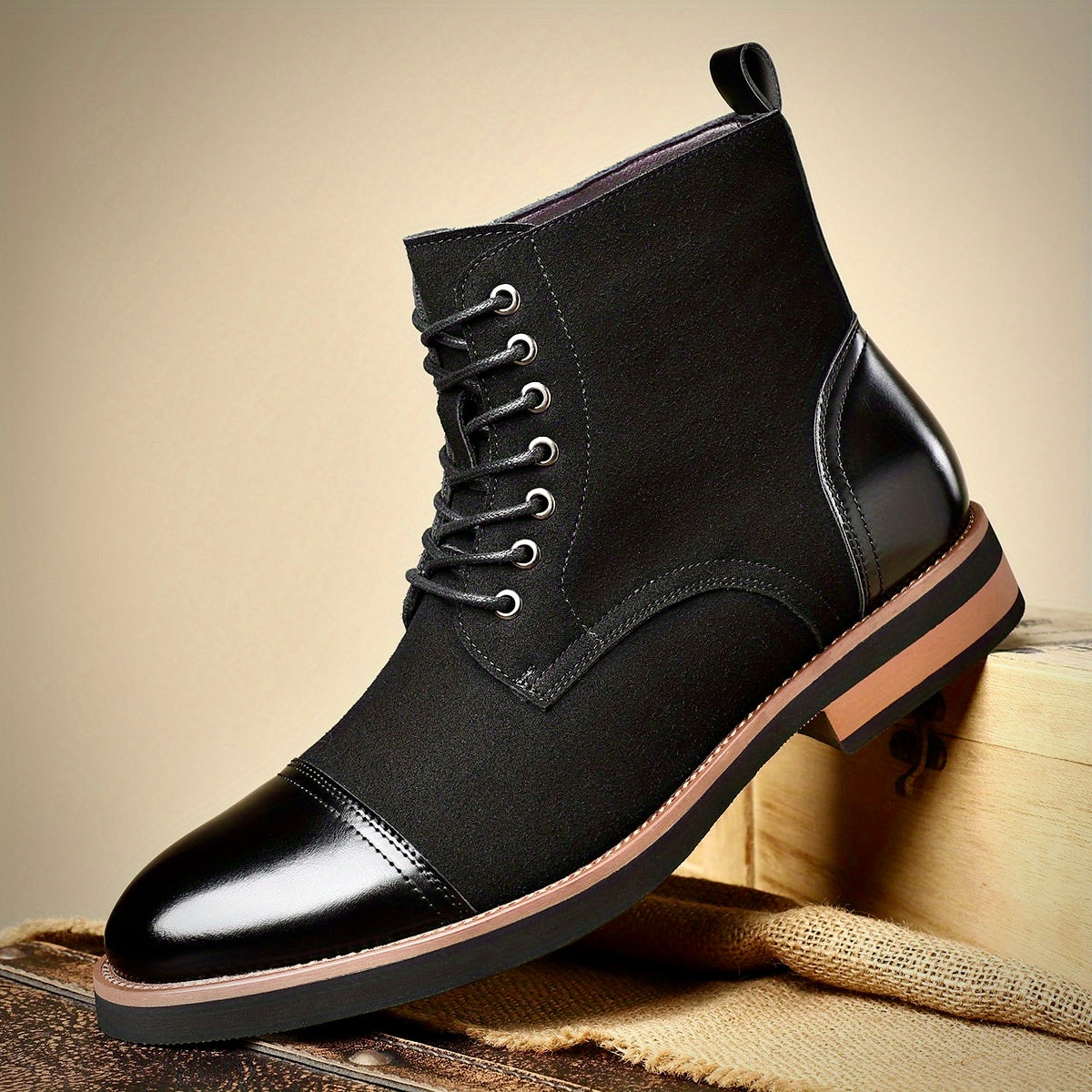 Herren Lederstiefel Oxford Elegantes Design Schwarz