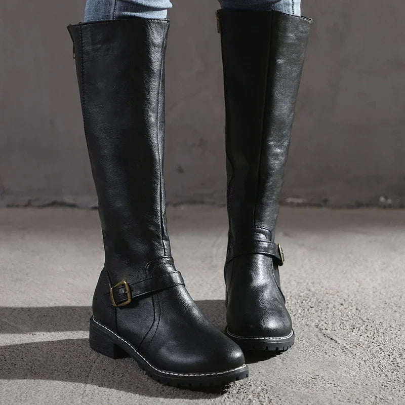 Damen Lederstiefel Elegante Schuhe Schwarz