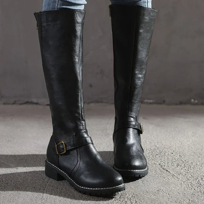 Damen Lederstiefel Elegante Schuhe Schwarz