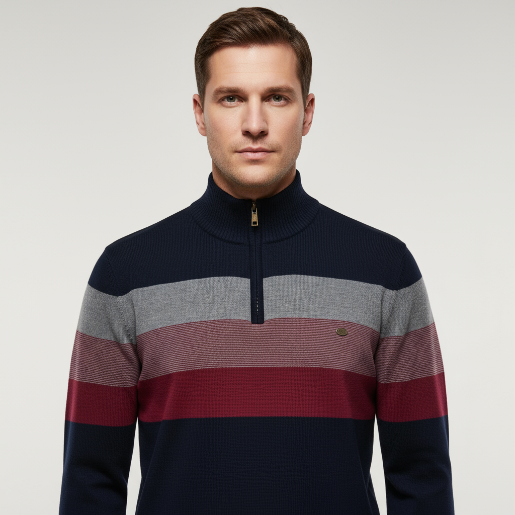 Quarter Zip Pullover - Gestreifter Strickpullover mit Viertel-Reißverschluss für Männer-Chaps Herrenmode