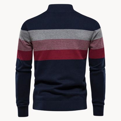 Quarter Zip Pullover - Gestreifter Strickpullover mit Viertel-Reißverschluss für Männer-Chaps Herrenmode