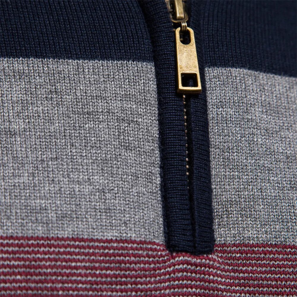 Quarter Zip Pullover - Gestreifter Strickpullover mit Viertel-Reißverschluss für Männer-Chaps Herrenmode