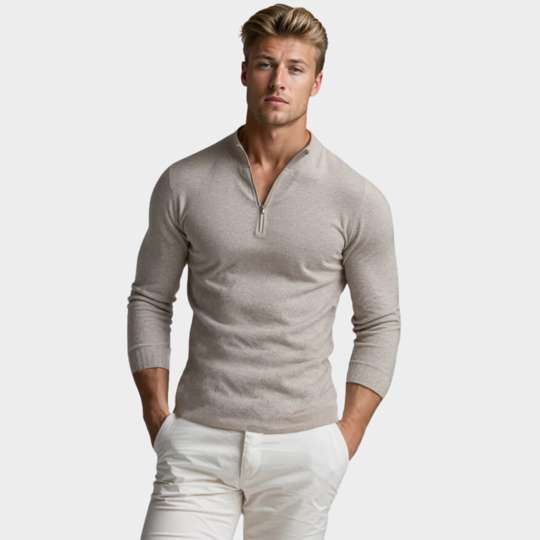 Herren Langarm Pullover Quarter Zip Modern - BerlinGlamour