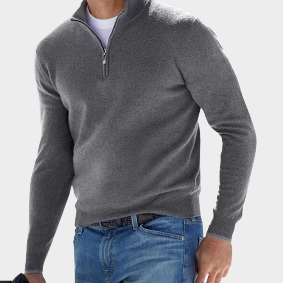 Quarter Zip Pullover - Langarm - Half Zip - Polo Pullover - Herren Quarter Zip Pullover-Grau-S-Chaps Herrenmode