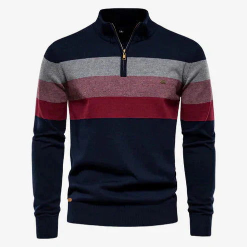 Quarter Zip Pullover - Stehkragen - Langarm - Strickpullover - Herrenpullover-Marineblau-S-Chaps Herrenmode