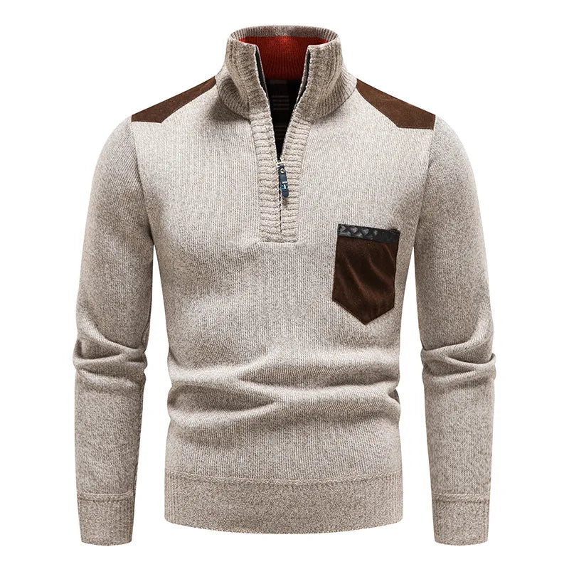 Herren Strickpullover Langarm Warm mit Halbzipp - BerlinGlamour