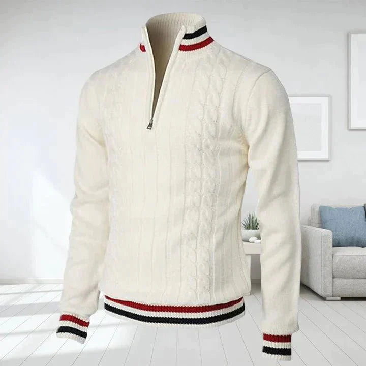 Herren Strickpullover Hoher Kragen Zopfstrick Quarterzip - BerlinGlamour