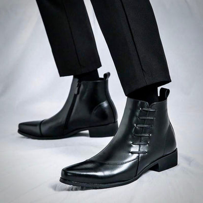 Herren Lederstiefel Elegante Schwarz Lederschuhe