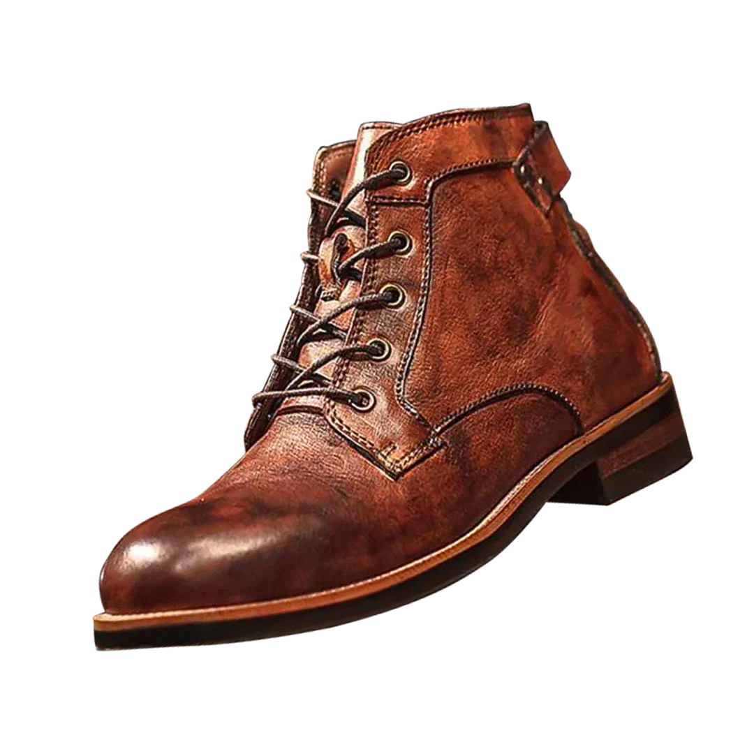 Herren Leder Stiefel Retro Klassisch Braun