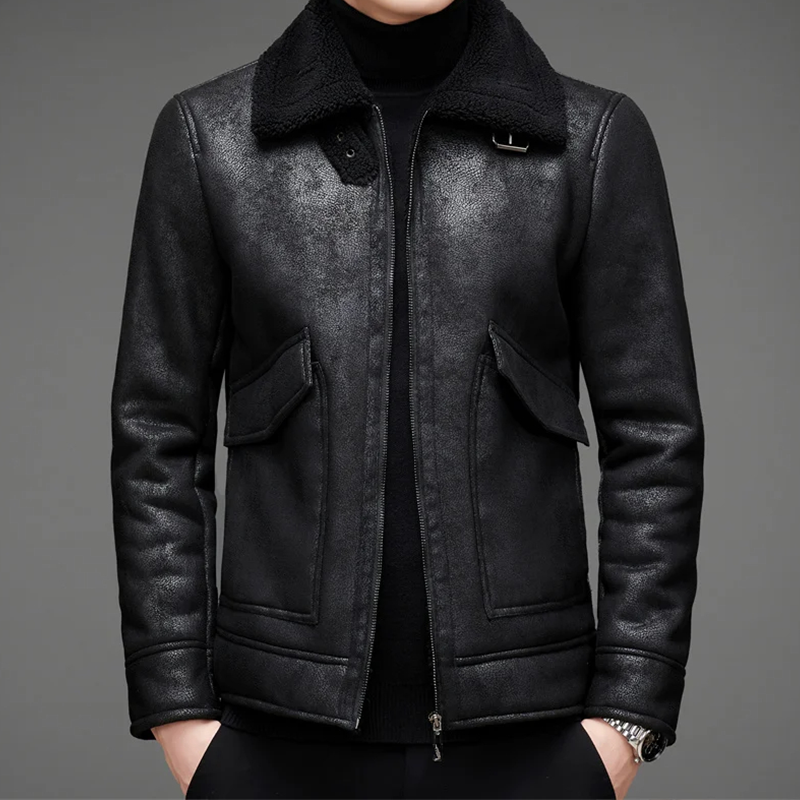 Lederjacke Herren Vintage Style Ledermantel Elegant