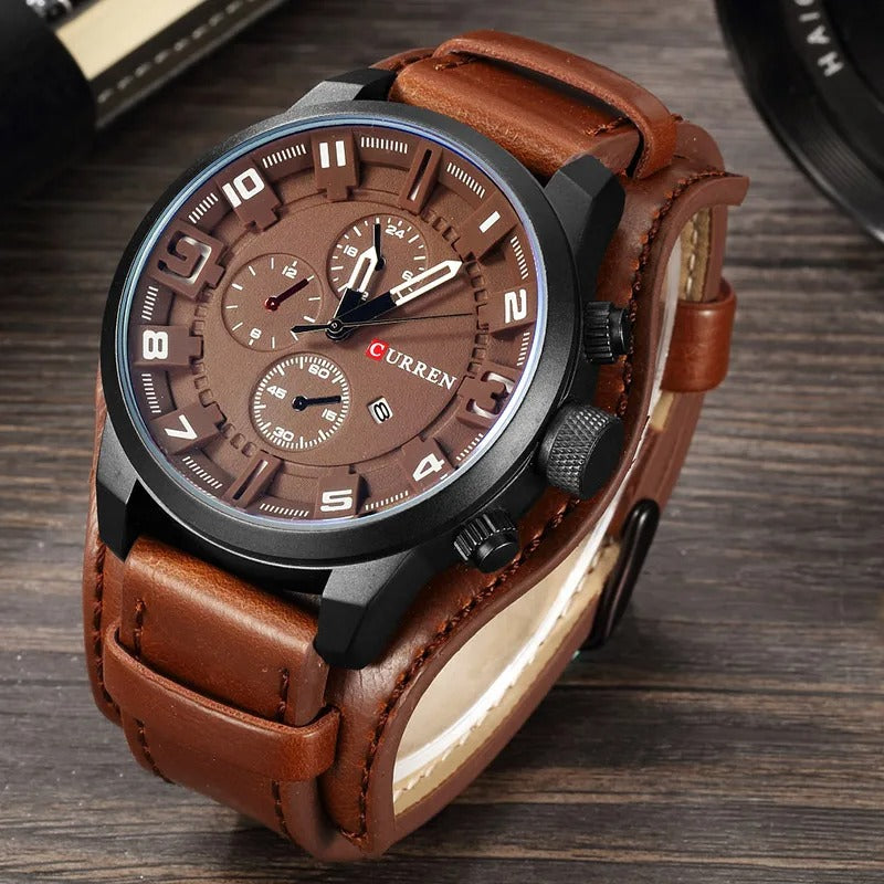 Herren Armbanduhr Chronograph Leder Schwarz Elegent - BerlinGlamour