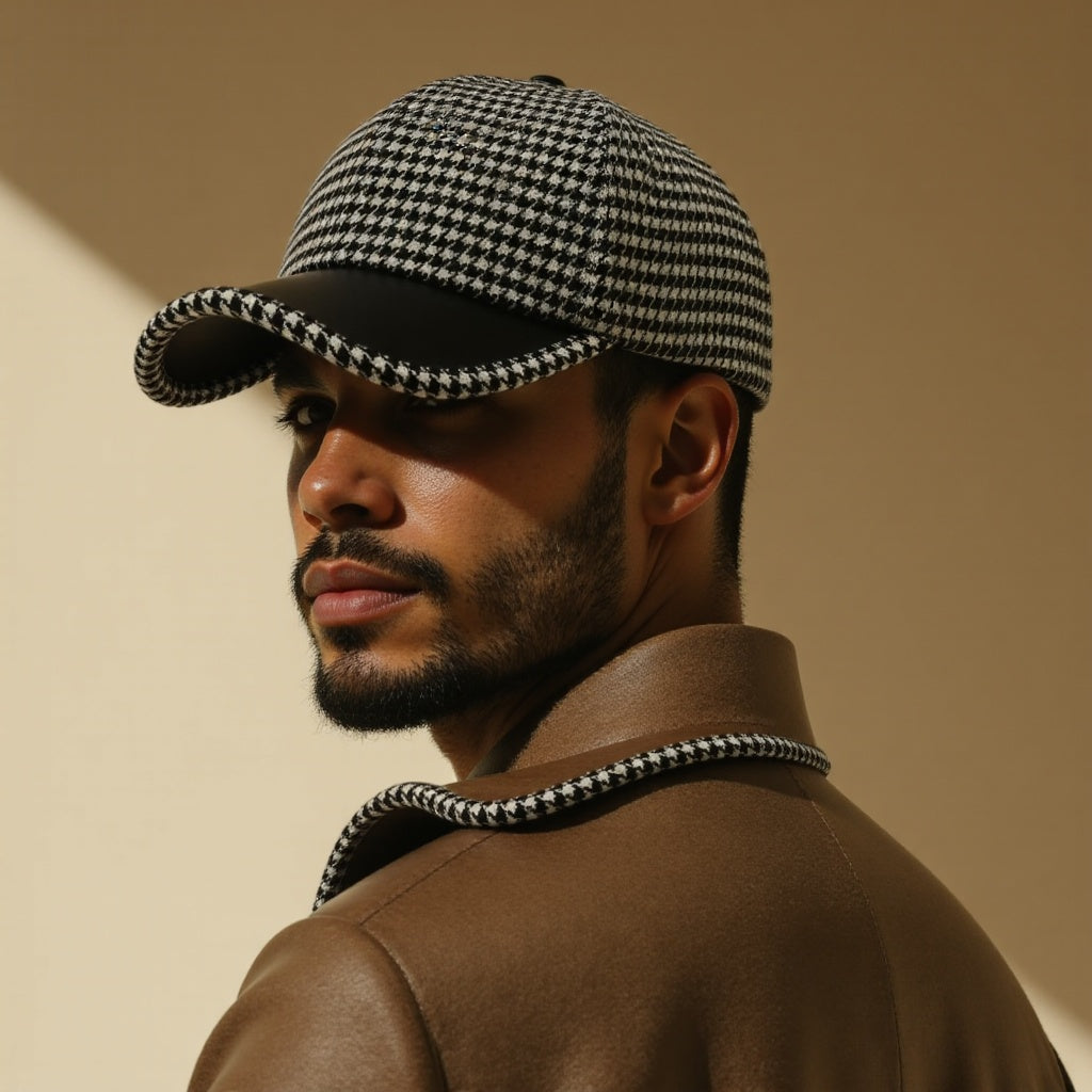 Herren Leder Mütze Elegante Schwarz