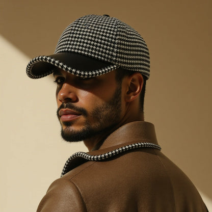 Herren Leder Mütze Elegante Schwarz
