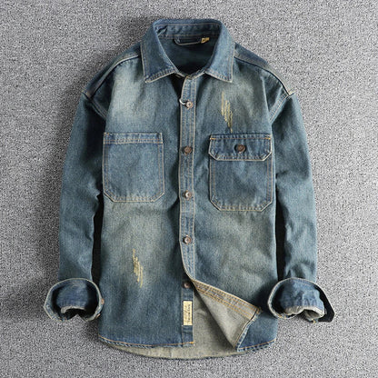 Herren Hemd Used Look Jeans Blau - BerlinGlamour