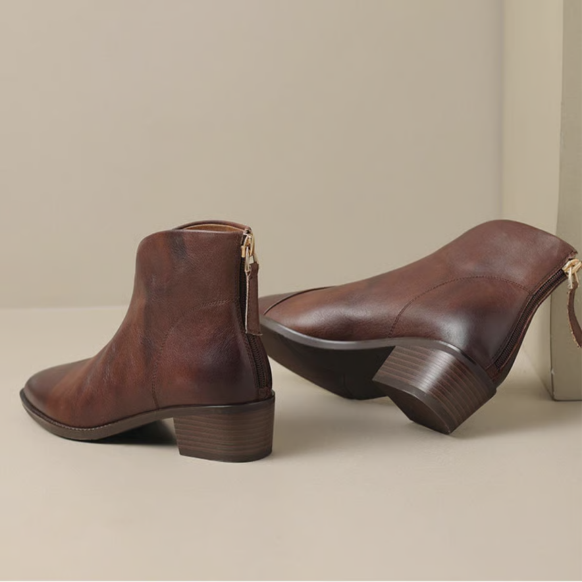 Damen Stiefelette Leder Elegant Blockabsatz Schuhe