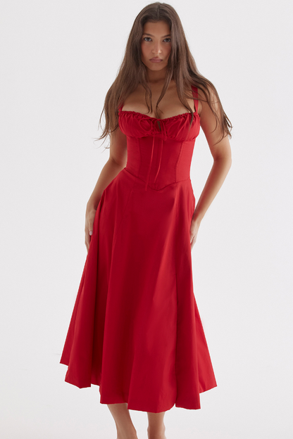 Rotes Abendkleid A-Linie Beinschlitz Corsage