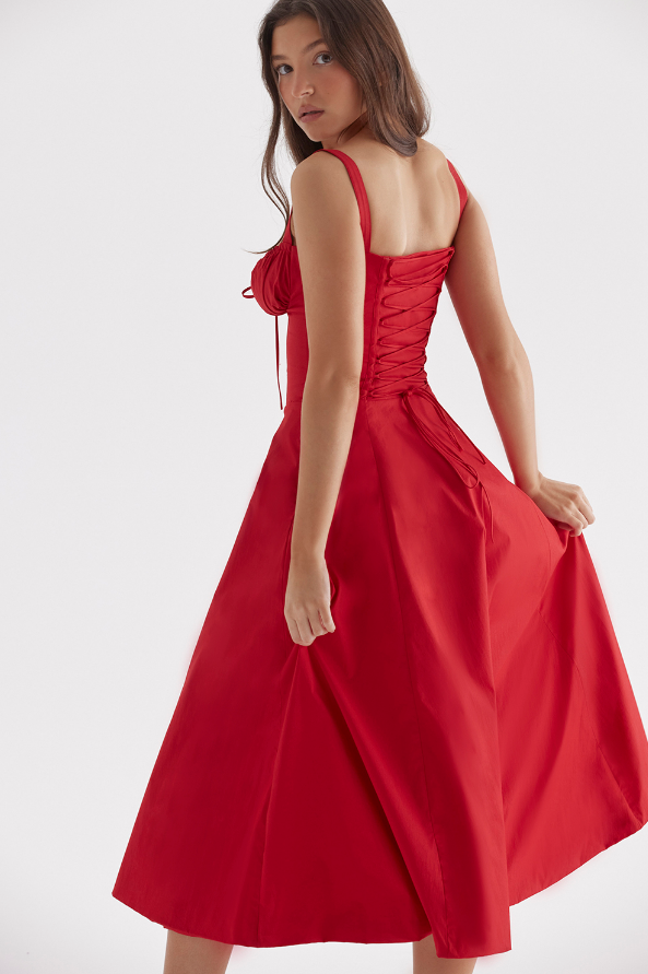 Rotes Abendkleid A-Linie Beinschlitz Corsage