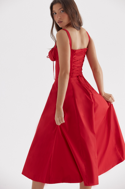 Rotes Abendkleid A-Linie Beinschlitz Corsage