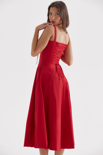 Rotes Abendkleid A-Linie Beinschlitz Corsage
