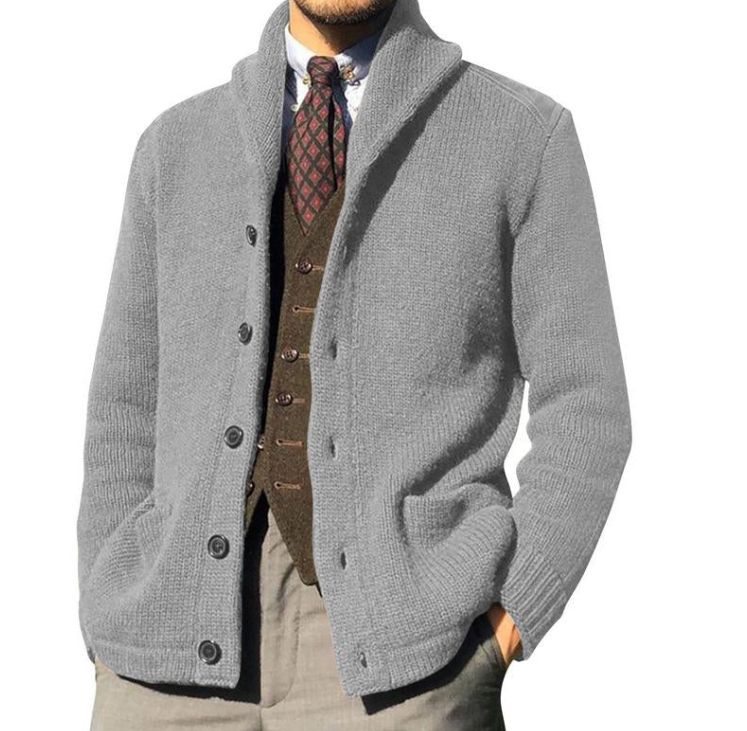 Herren Jacke Klassisch Gestrickt mit Knöpfen Schwarz