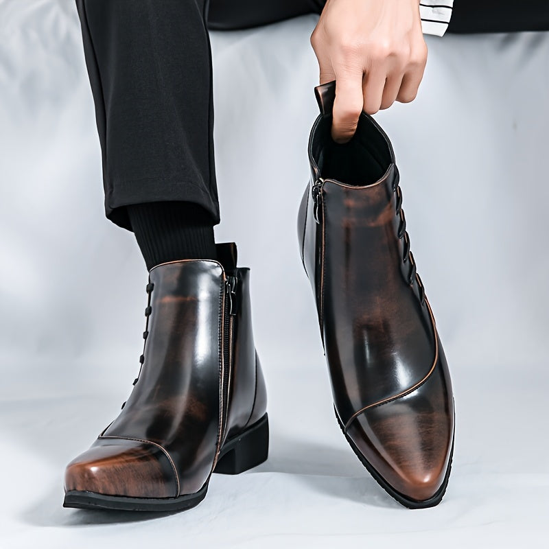 Herren Lederstiefel Elegante Schwarz Lederschuhe