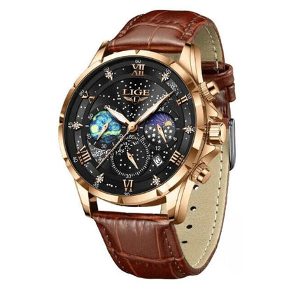 Herren Armbanduhr Mondphasen Edelstahl Elegant