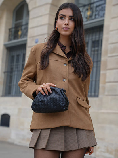 Damen Jacke Suede Modern Cropped mit Knöpfen und Taschen