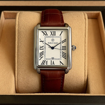 Rechteckige Uhr – Analoguhr für Männer mit Lederarmband-Braun-Chaps Herrenmode
