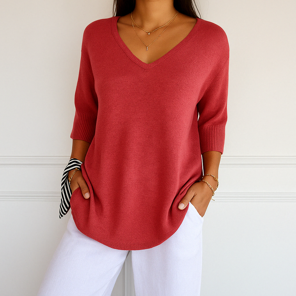 Damen Pullover V-Ausschnitt Kurzarm Sommer