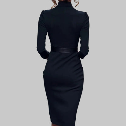 Damen Midi-Kleid Langärmlig mit Taillengürtel Elegант