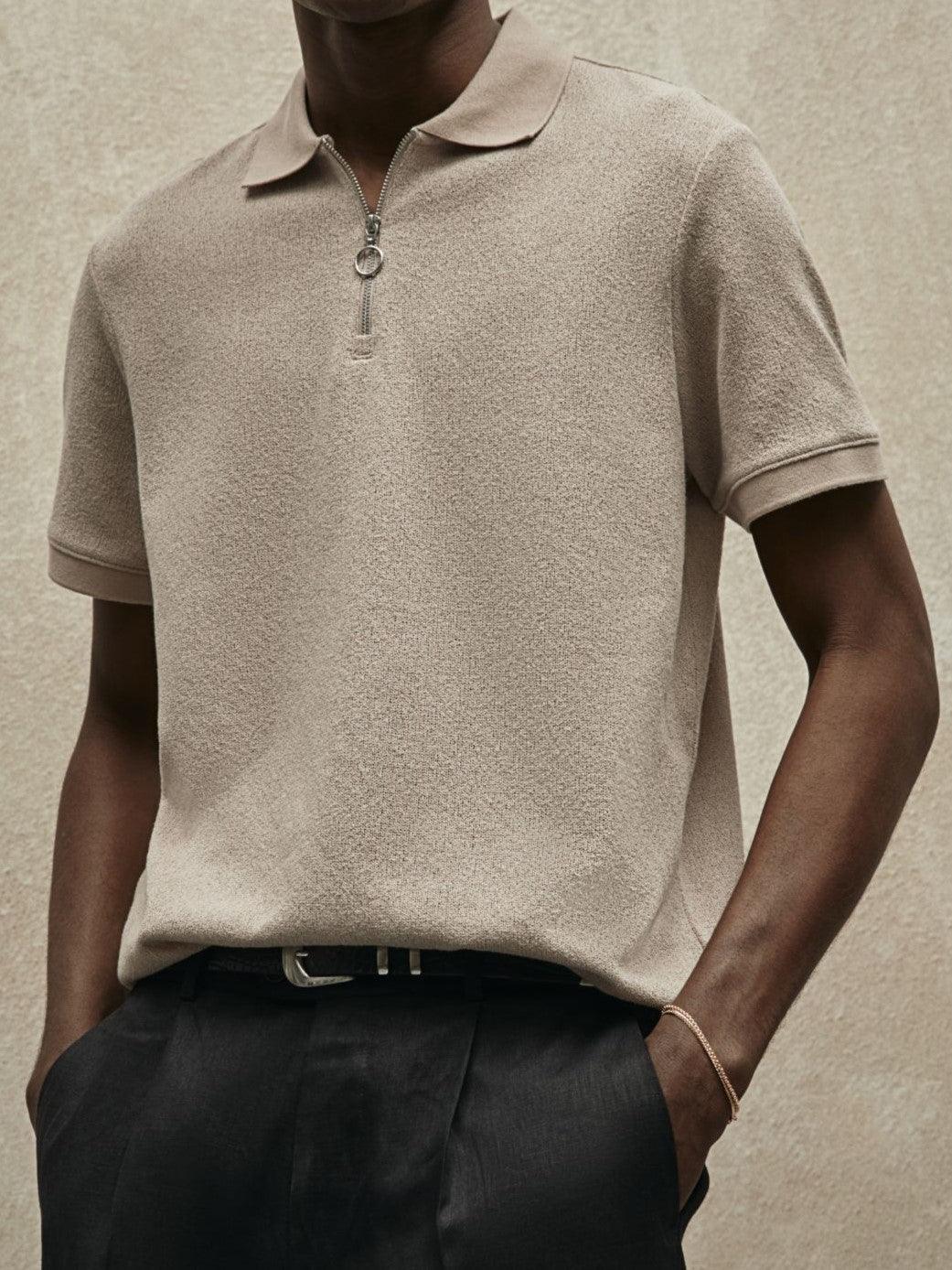Poloshirt Herren Strick Modern Reißverschluss