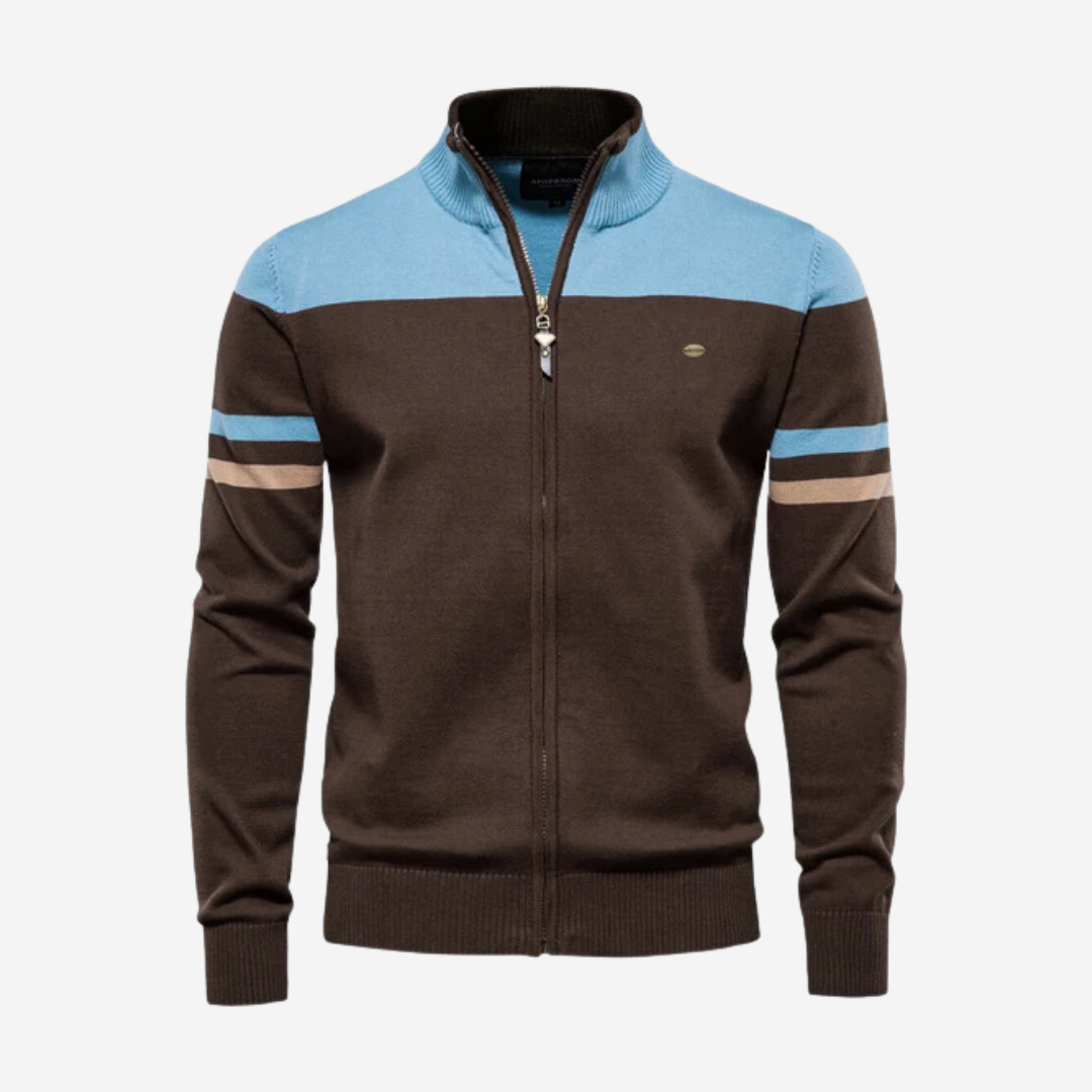 Reißverschluss-Pullover | Lässig | Gestrickt | Reißverschluss-Strickjacke | Herren-Strickjacke-Hellblau-S-Chaps Herrenmode