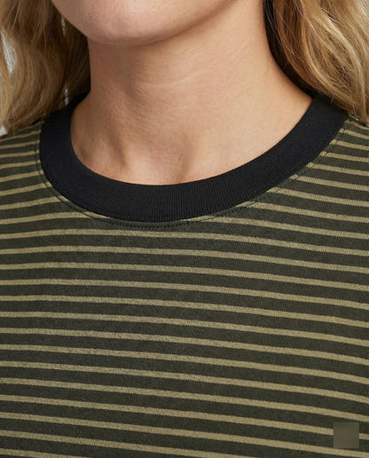 Baumwollshirt Damen Langarm Rundhals Streifen Casual