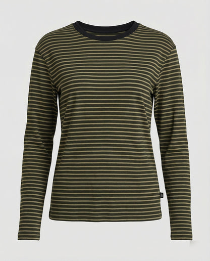 Baumwollshirt Damen Langarm Rundhals Streifen Casual