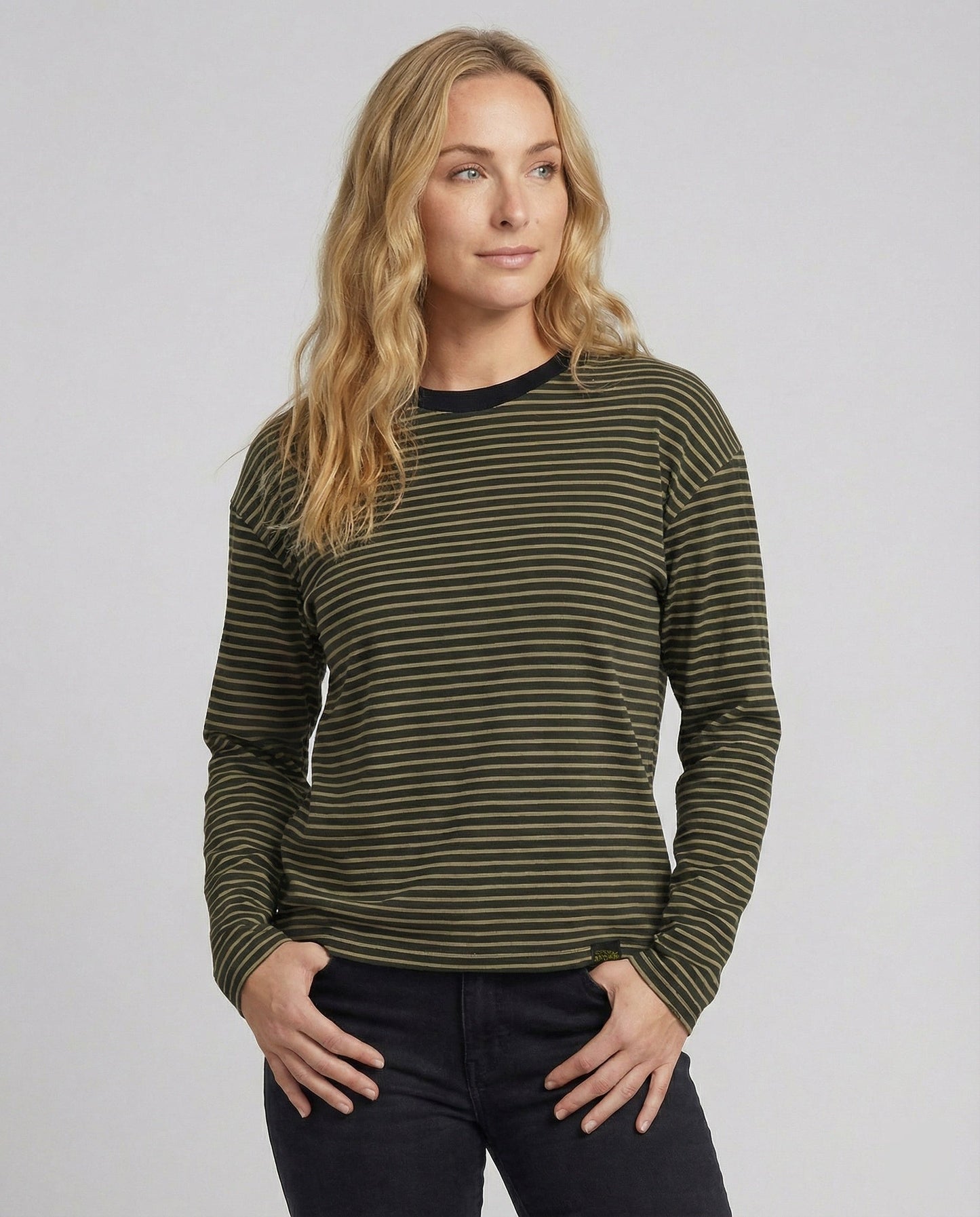 Baumwollshirt Damen Langarm Rundhals Streifen Casual - BerlinGlamour