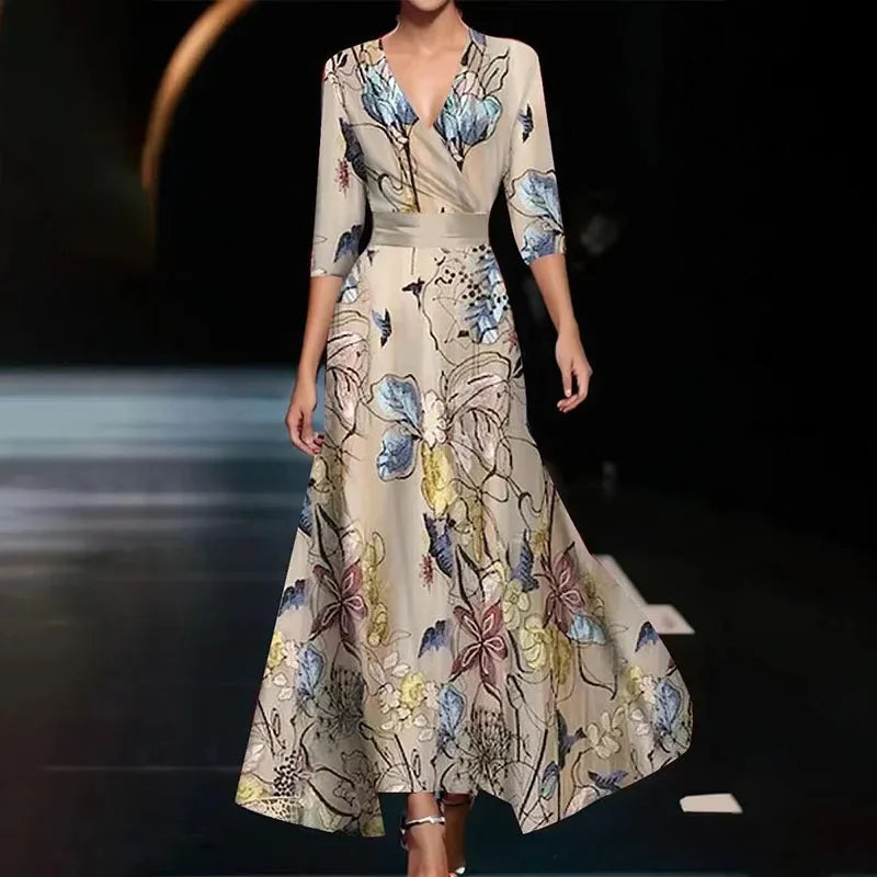 Maxi Kleid Damen Wickelkleid Blumenmuster Sommer
