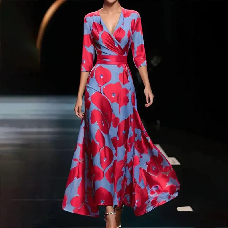 Maxi Kleid Damen Wickelkleid Blumenmuster Sommer