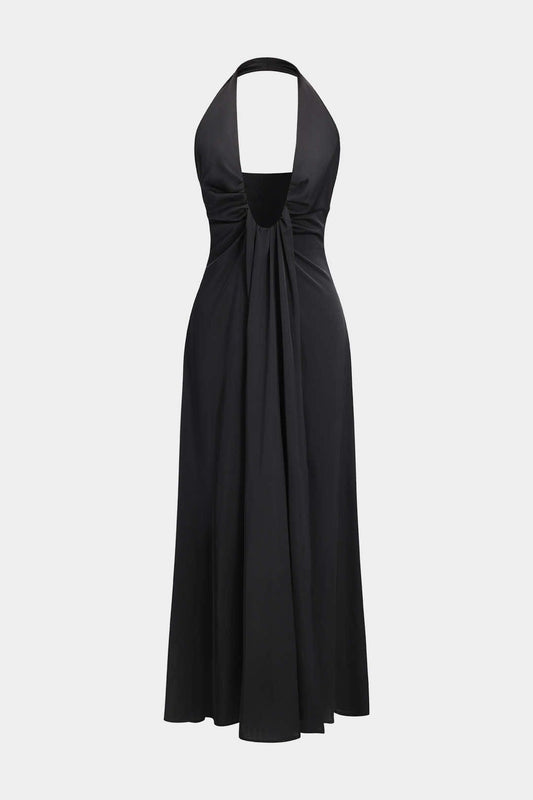 Elegantes Maxikleid Schwarz Abendkleid Mit Halterneck - BerlinGlamour